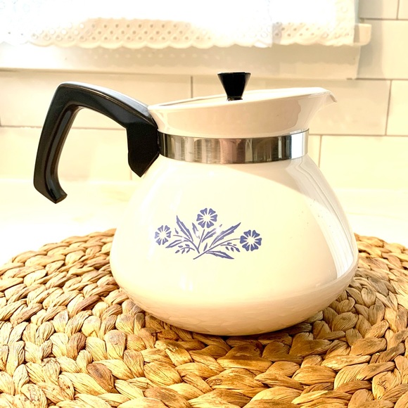 Vintage Corning Ware cup blue cornflower coffee pot with lid